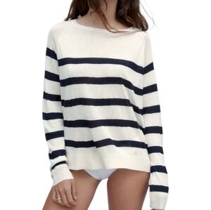 Zara Fine Knit Sweater Nautical Preppy Womens M Academia Elevated Basic Sheer